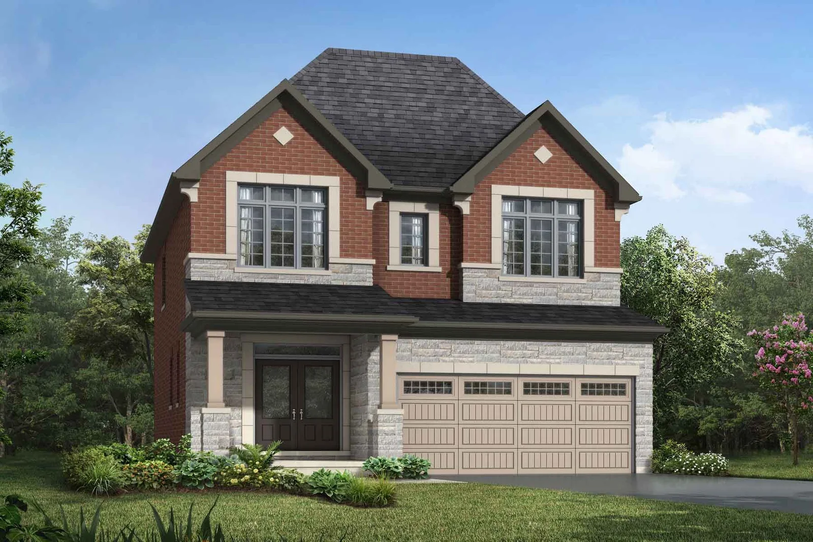 Elevation Front with garage, window and door