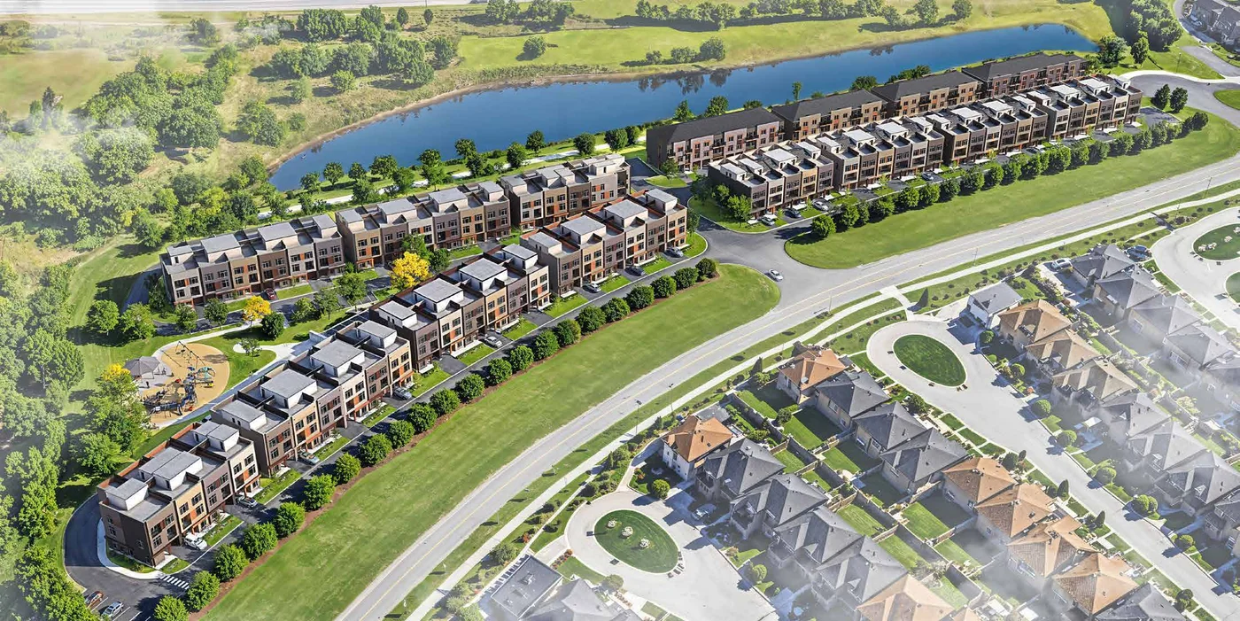 Aerial rendering of Townhomes of Little Rouge in Markham