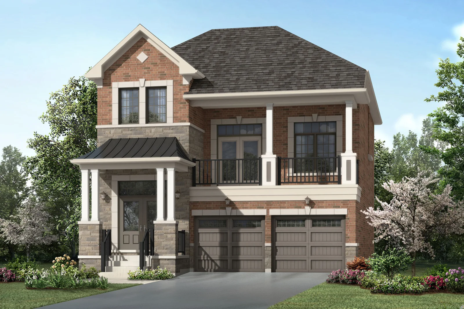 Elevation Front with door, garage, window, exterior stone and exterior brick