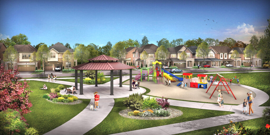 Concept of the park and surrounding homes at Trails of Whitevale