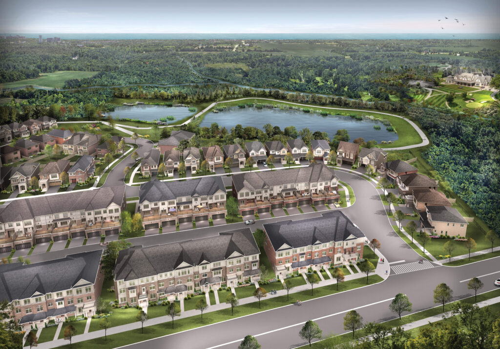 Aerial concept of Trails of Whitevale homes and green space
