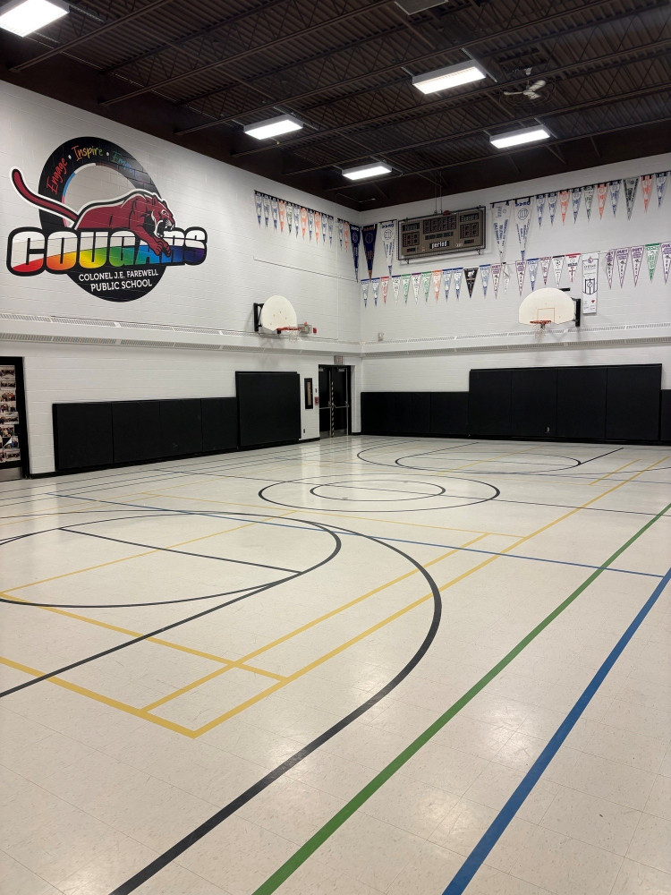Empty gymnasium at Colonel J.E. Farewell Public School
