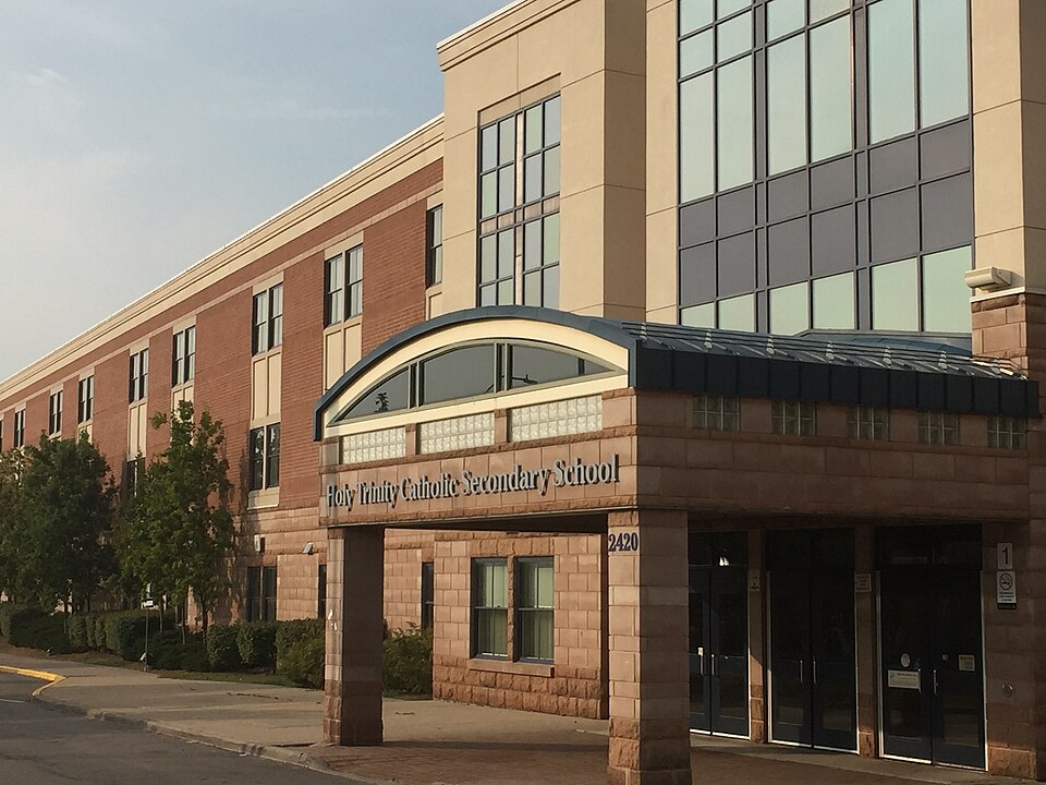 Holy Trinity Catholic Secondary School entrance, photographed September 2017.