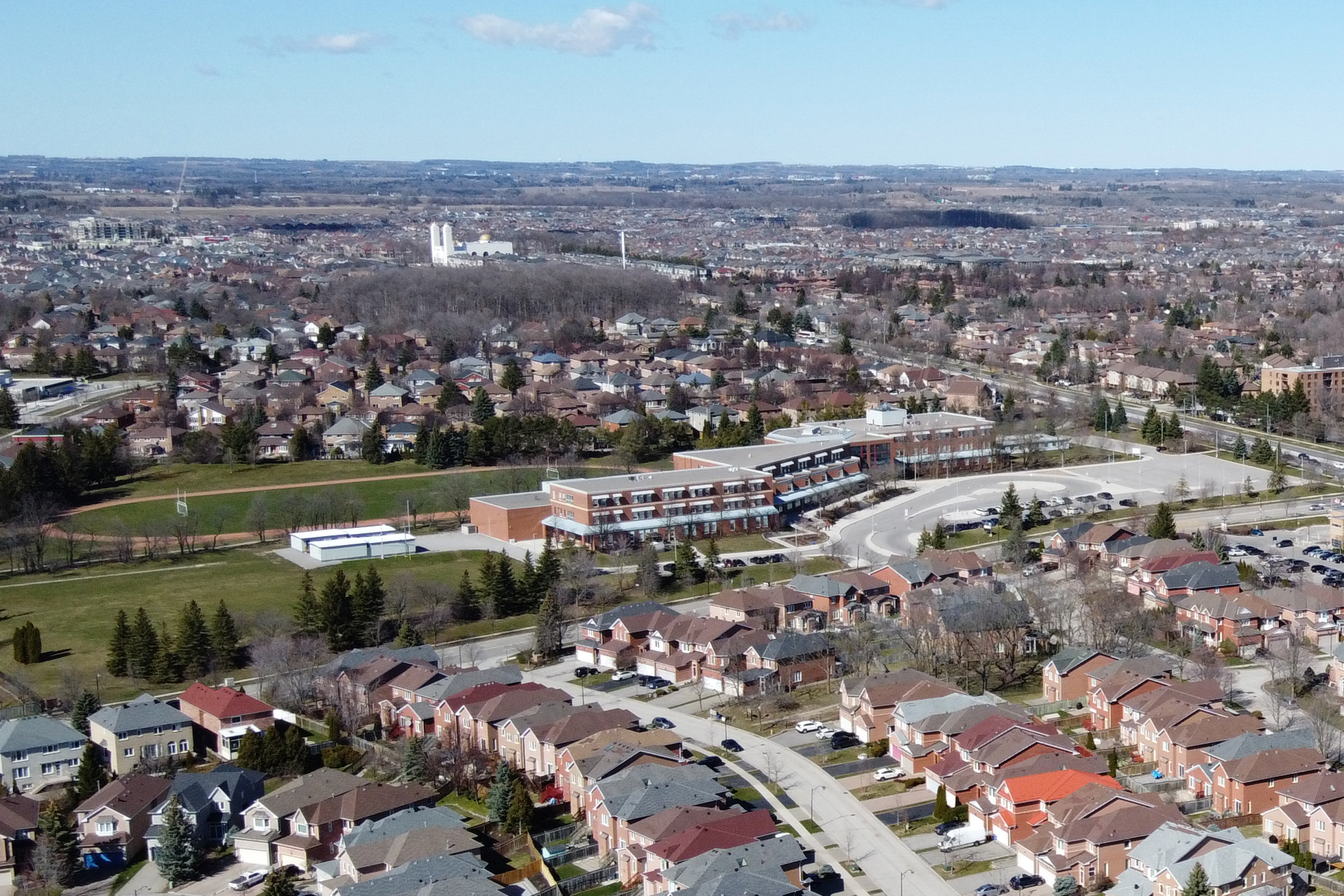 Aerial view of Markville Secondary School and the surrounding Markham neighbourhood