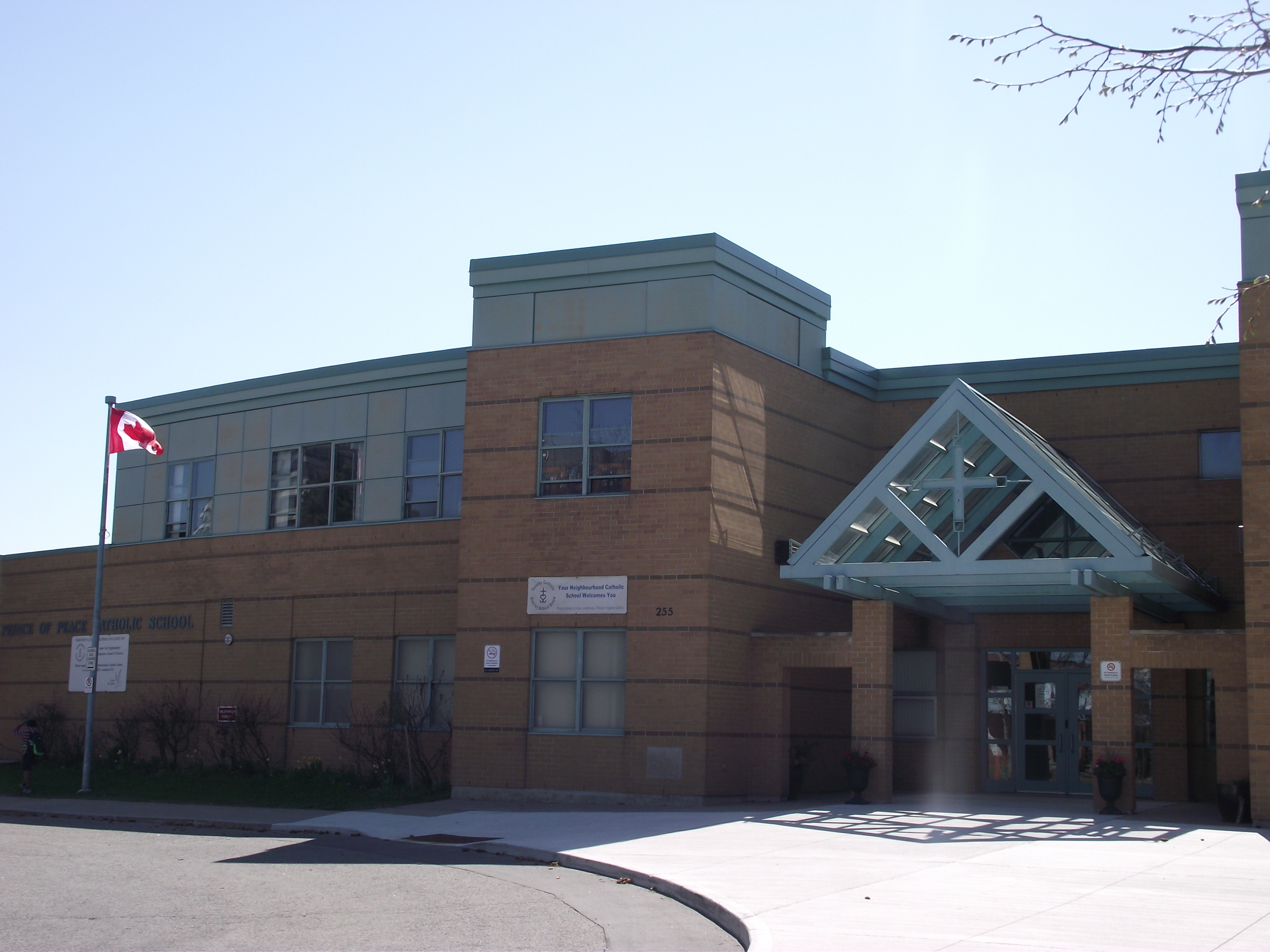 Archival exterior of Prince of Peace Catholic School