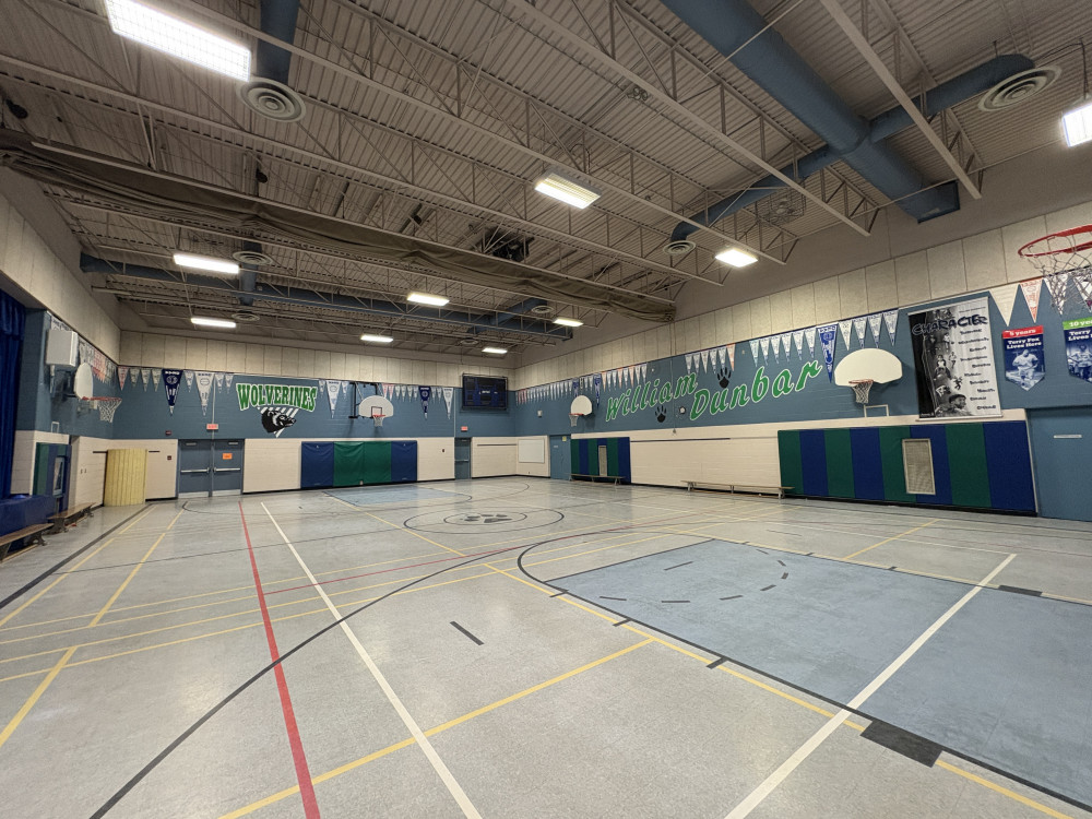 Empty gymnasium at William Dunbar Public School